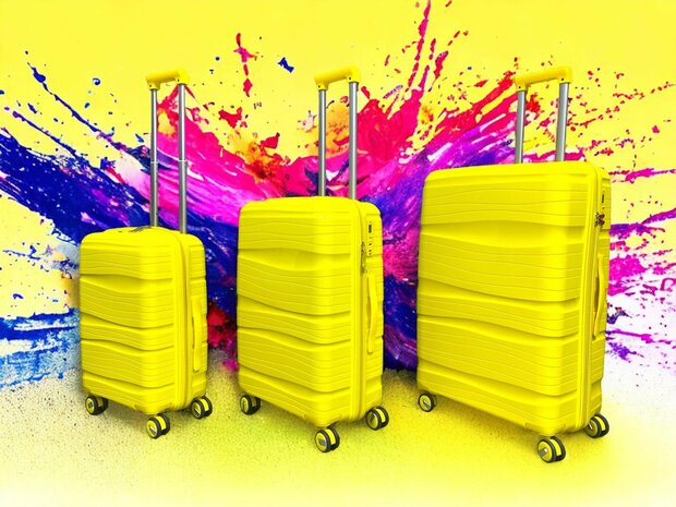 Ensemble de valises - Ensemble de trolley 3 pi&egrave;ces - Valise de voyage en silicone PP jaune