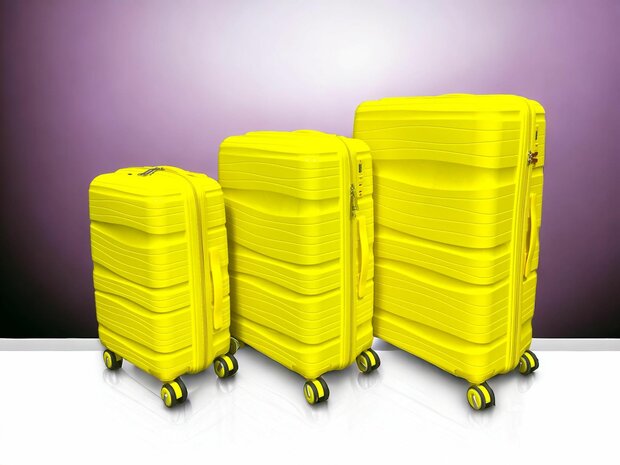 Ensemble de valises - Ensemble de trolley 3 pi&egrave;ces - Valise de voyage en silicone PP jaune