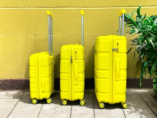 Ensemble de valises - Ensemble de trolley 3 pi&egrave;ces - Valise de voyage en silicone PP jaune