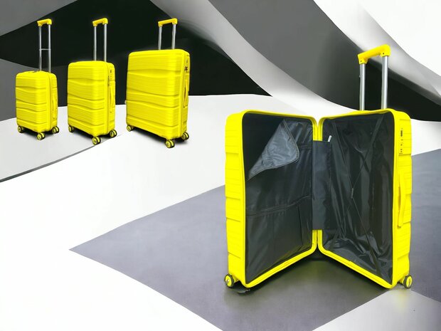 Ensemble de valises - Ensemble de trolley 3 pi&egrave;ces - Valise de voyage en silicone PP jaune
