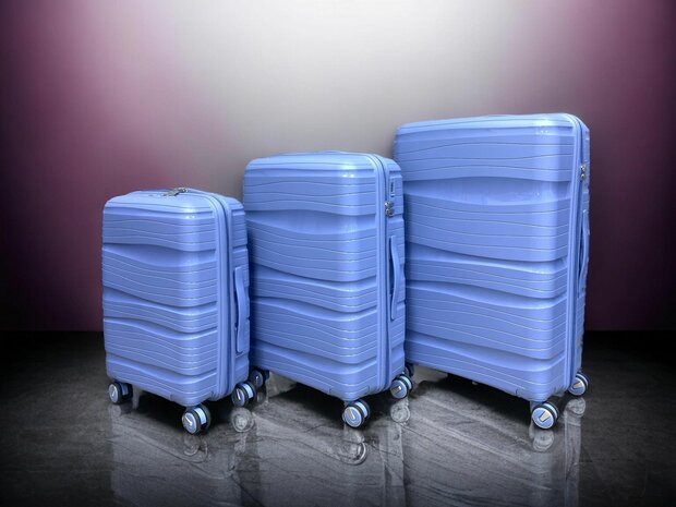 Ensemble de valises - Ensemble de trolley 3 pi&egrave;ces - Valise de voyage en silicone PP Bleu clair