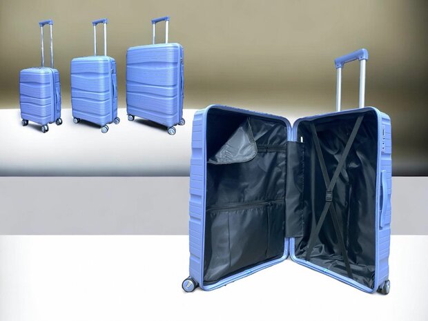 Kofferset - Trolleyset 3-delig - PP silicone reiskoffer Lichtblauw