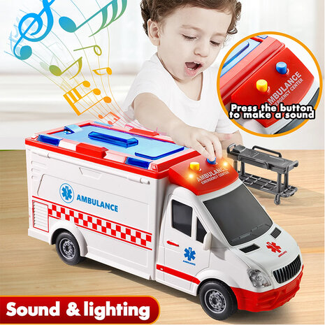 AMBULANCE TOY VEHICLE 27 cm - WITH SIREN - SOUND AND LIGHTS