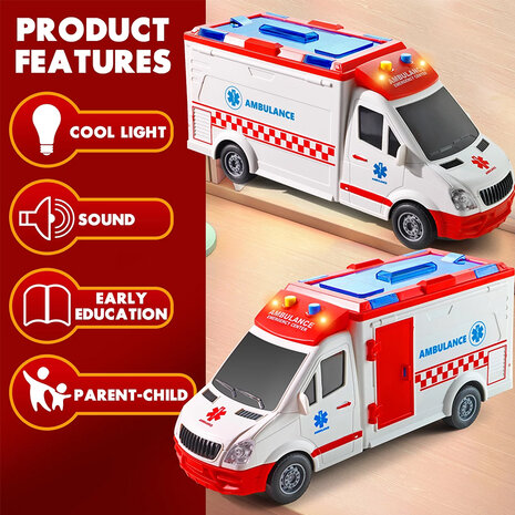 AMBULANCE TOY VEHICLE 27 cm - WITH SIREN - SOUND AND LIGHTS