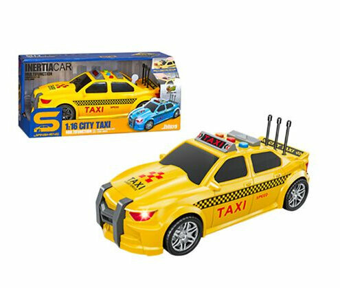 Taxi jouet avec effets sonores et lumineux - moteur &agrave; friction - 1:16