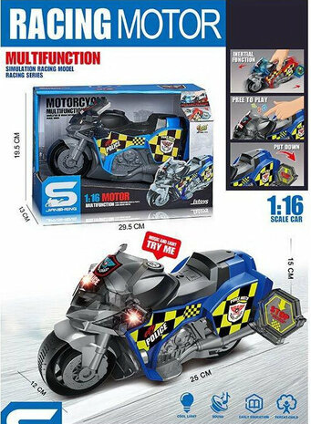 Moto de police jouet avec son et lumi&egrave;res 1:16 Racing