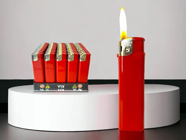 Lighters - print lighters - refillable - advertising lighters white 50 pieces in tray Red