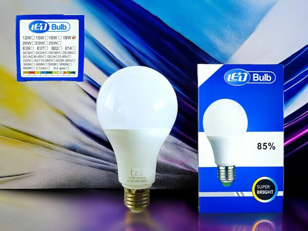 LED lamp - E27 fitting - 1W replaces 18W - 6500K daylight white Energy A