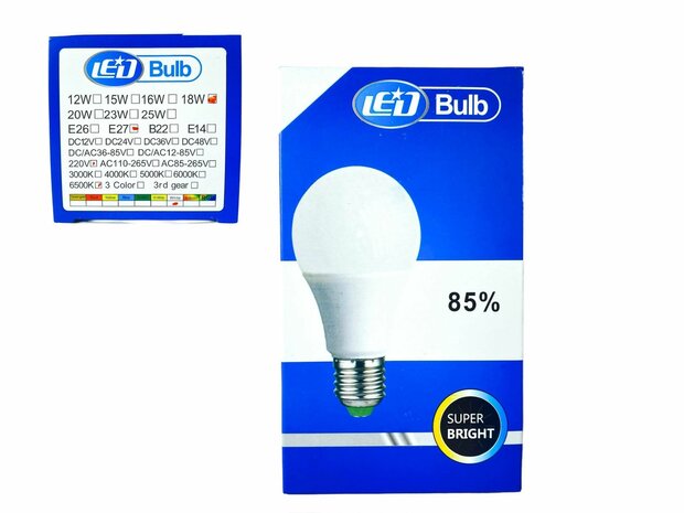 LED lamp - E27 fitting - 1W replaces 18W - 6500K daylight white Energy A