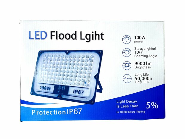 LED Floodlight PRO IP67 - 100W 9000 Lumen - 6500K daylight white - 3 year warranty