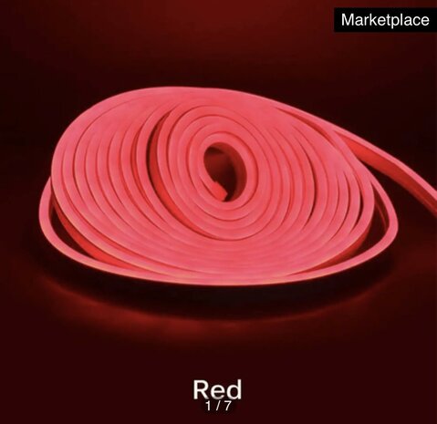 LED neon light - 5m 12V low voltage 12 mm (Colour: Red)