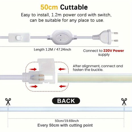 LED Strip COB - 50 Meter los - 2700k - Warm wit - 480LED/m | IP65