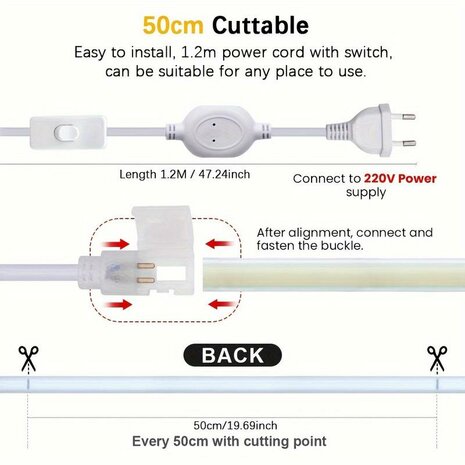 LED Strip COB - Koud Wit 6500K - 50 Meter in &eacute;&eacute;n rol(1x 50meter) - 900Lumen per meter - 220V 
