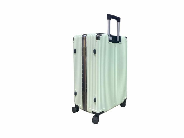Kofferset met harde schaal, PC ABS aluminium&nbsp; 2 delig&nbsp;Grote koffer + handbagage donker donker + Licht groen
