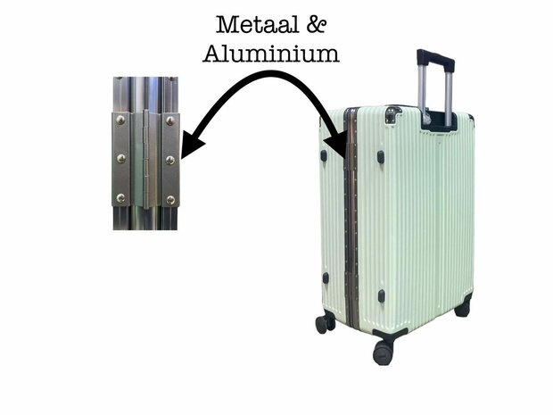 Kofferset met harde schaal, PC ABS aluminium&nbsp; 2 delig&nbsp;Grote koffer + handbagage donker donker + Licht groen