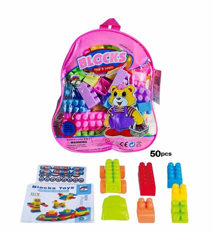 Toy Blocks - Building Blocks with Backpack - 50+ Pieces