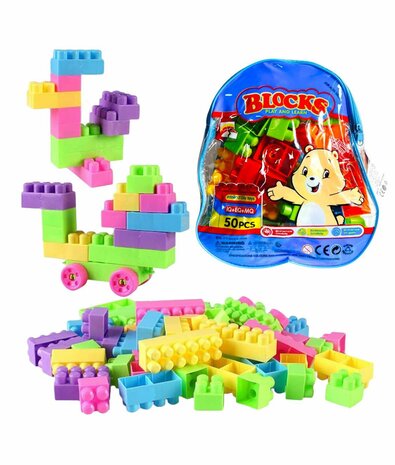 Speelgoedblokken - Bouwstenen met rugtas - 50+ stuks blauw