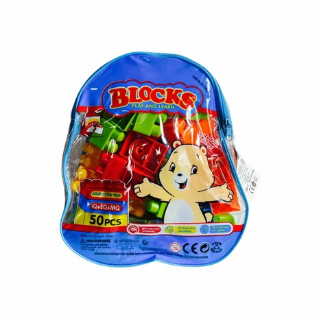 Speelgoedblokken - Bouwstenen met rugtas - 50+ stuks blauw