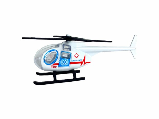 Vrachtwagen Ambulance + auto en helikopter - DIE-CAST - autotransporter + 2 mini auto&#039;s 3in1