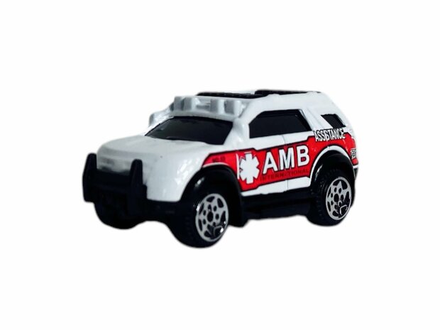 Vrachtwagen Ambulance + auto en helikopter - DIE-CAST - autotransporter + 2 mini auto&#039;s 3in1