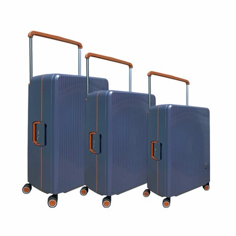 Hardcase kofferset staalblauw - 3 stuks - TSA Slot - brede handgreep ( Bubule )