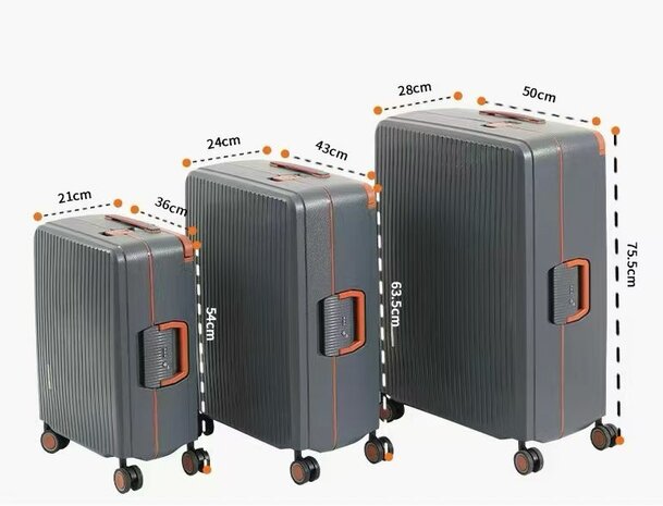 Hardcase kofferset staalblauw - 3 stuks - TSA Slot - brede handgreep ( Bubule )