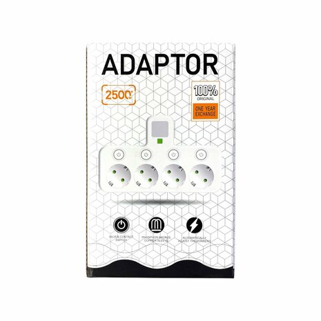 Stekkerdoos met 3 stopcontacten, 2 USB-poorten + 1 USB-C - 2500W - EU