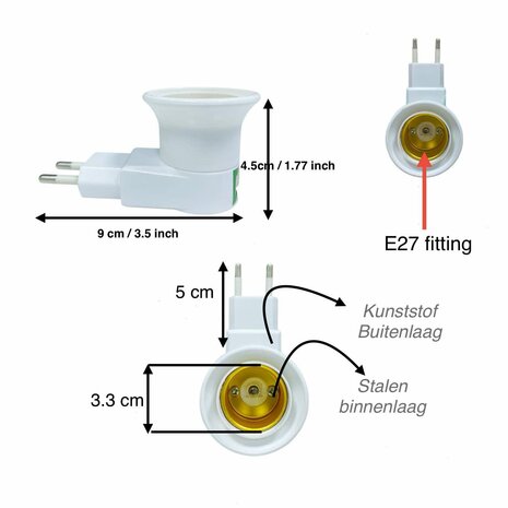 Stekker EU met E27 fitting + aan/uit schakelaar