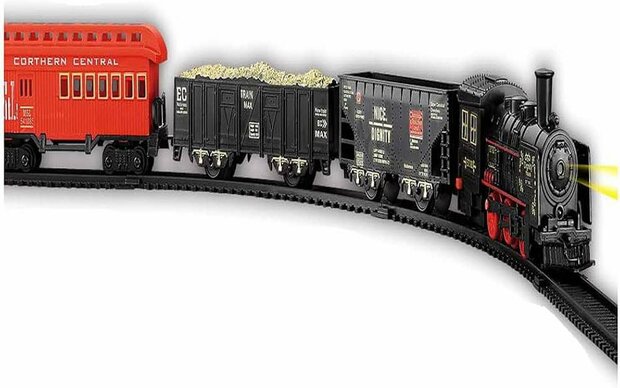 Elektrische trein - Klassieke Stoomlocomotief - Met Wagons, Spoor en LED licht - Spoorwegwagen - 23 delen