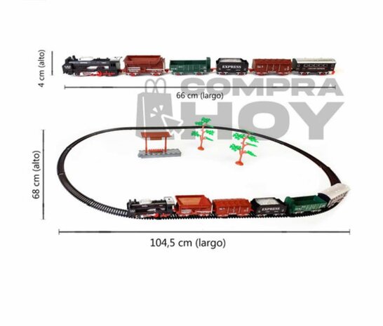 Klassieke  trein Elektrische - Met Wagons, Spoor en LED licht - Spoorwegwagen - 17 delen ( 103X78 cm )