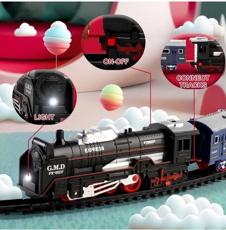 Elektrische trein - Klassieke - Met Wagons, Spoor en LED licht - Spoorwegwagen - 9 delen ( 74X74 cm )