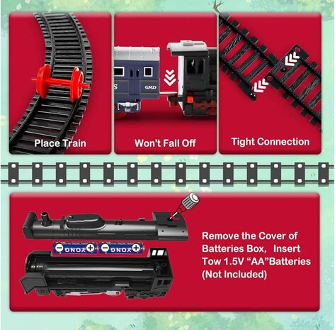 Elektrische trein - Klassieke - Met wagons, rails, muziek en led verlichting - Spoorrijtuig - 19 onderdelen vintage trein