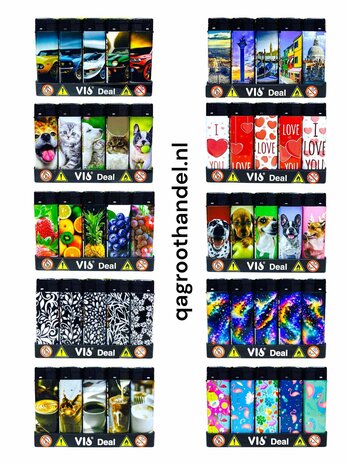 Klik Aansteker tray 500 stuks &ndash;&nbsp;Navulbare &amp; Verstelbare aanstekers ( 50 mix print )