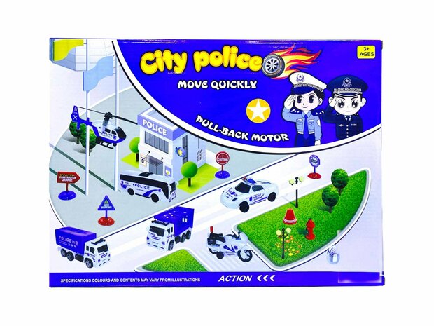Politie Set - Hulpdiensten Set Auto&#039;s en vliegtuig voor kinderen - 12 delig