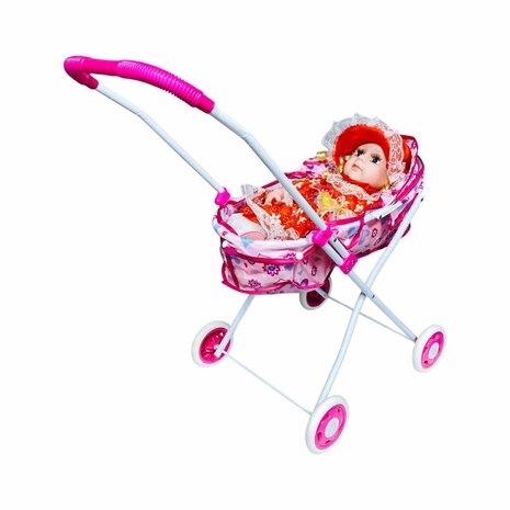 Poppenwagen speelgoed - baby kar - 42x34x69cm Roze