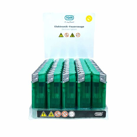 Electric Lighters - Dark Green Transparent 50 pcs - Adjustable &amp; Refillable - Printable