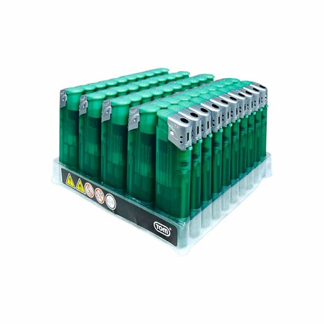 Electric Lighters - Dark Green Transparent 50 pcs - Adjustable &amp; Refillable - Printable