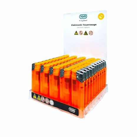 Briquets &eacute;lectriques - Orange Transparent 50 pi&egrave;ces - R&eacute;glables et rechargeables - Imprimables