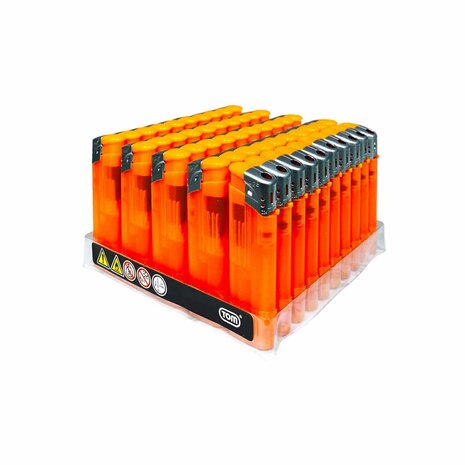 Briquets &eacute;lectriques - Orange Transparent 50 pi&egrave;ces - R&eacute;glables et rechargeables - Imprimables