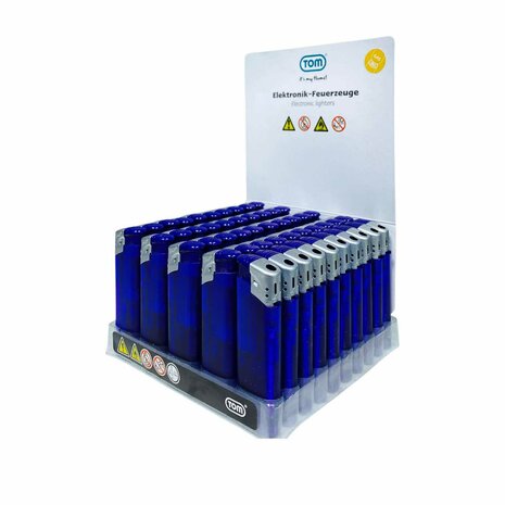 Briquets &eacute;lectriques - Bleu fonc&eacute; transparent 50 pi&egrave;ces - R&eacute;glables et rechargeables - Imprimables