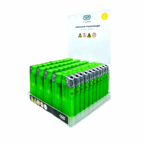 Electric Lighters - Light Green Transparent 50 pcs - Adjustable &amp; Refillable - Printable