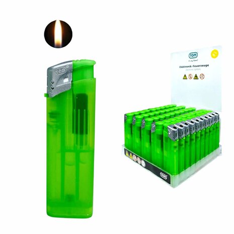 Electric Lighters - Light Green Transparent 50 pcs - Adjustable &amp; Refillable - Printable