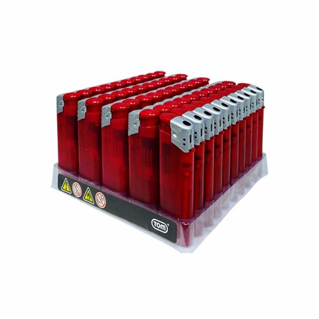 Briquets &eacute;lectriques - Rouge transparent 50 pi&egrave;ces - R&eacute;glables et rechargeables - Imprimables