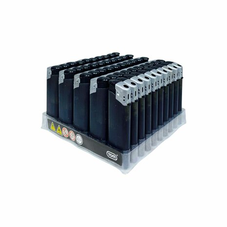 Electric Lighters - Black Transparent 50 pcs - Adjustable &amp; Refillable - Printable