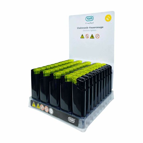 Elektrische Aanstekers - TC Geel - Zwart - 50 stuks - Verstelbare &amp; navulbaar - Bedrukbaar 