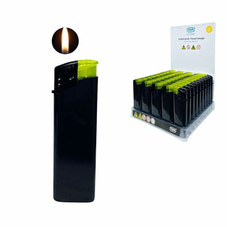 Elektrische Aanstekers - TC Geel - Zwart - 50 stuks - Verstelbare &amp; navulbaar - Bedrukbaar 