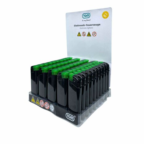 Elektrische Aanstekers - TC Groen - Zwart - 50 stuks - Verstelbare &amp; navulbaar - Bedrukbaar 