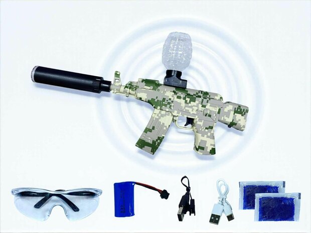 Gel Blaster AK47 Army - Luminous Silencer met Led licht - compleet set - oplaadbaar - 45 cm 