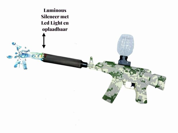 Gel Blaster AK47 Army - Luminous Silencer met Led licht - compleet set - oplaadbaar - 45 cm 