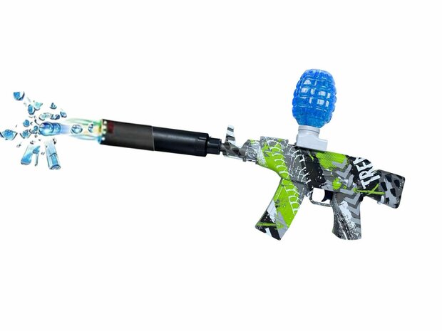 Gel Blaster AK47 Groen- Luminous Silencer met Led licht - compleet set - oplaadbaar - 45 cm 